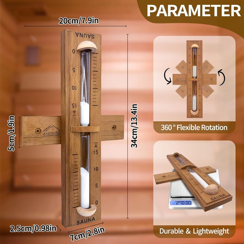Asidius Red Cedar Sauna Timer, Wall-Mounted 360° Rotating 15 Minute Sand Timer, Sauna Accessories for Infrared Sauna, Home Sauna, Sauna Box - Image 2